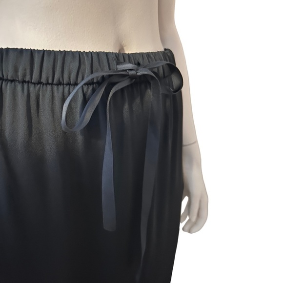 Zara Woman Black Satin Midi Skirt Fringe Tassel Hemline Pockets High Slit Leg - Picture 4 of 15